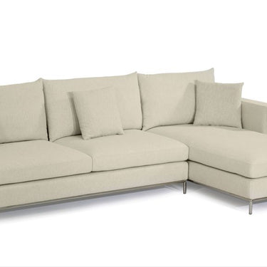 Simena modern cream fabric sectional couch with chaise and stainless steel legs in grey tweed