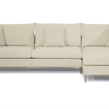 Contemporary Simena sectional sofa with chaise for living room in cream tweed fabric