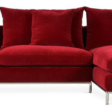 Simena sectional sofa with chaise in red velvet fabric by Soho Concept with stainless steel base