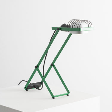 Green Sintesi table lamp by Artemide with adjustable metal structure and direct task lighting, Italian design desk lamp for home office or bedroom