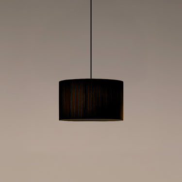Santa & Cole Sísísí Cilíndricas designer pendant lamp featuring a black ribbon shade