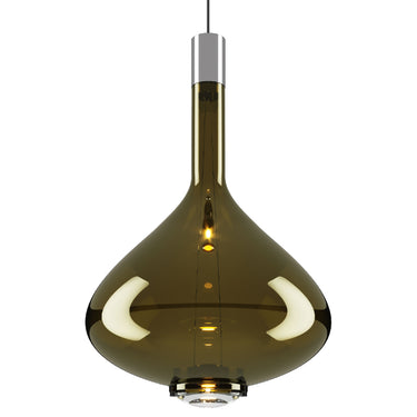Decorative Golden Sage blown-glass LED pendant with chrome hardware by Lodes