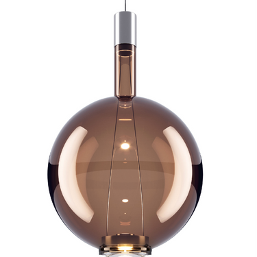 Modern Italian pendant light featuring a glossy bronze hand-blown glass globe and warm LED illumination