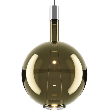Modern Italian pendant light featuring a Golden Sage hand-blown glass globe and integrated LED illumination