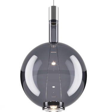 Lodes Sky-Fall Round glossy smoke hand-blown glass globe LED pendant light with chrome finish