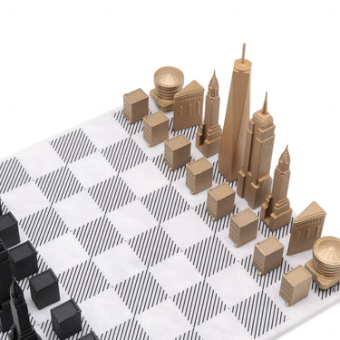 Skyline Chess Set Luxury Bronze New York Edition with Marble Hatch Board