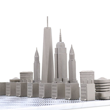 Skyline Chess Set Stainless Steel New York Edition with Marble Hatch Board