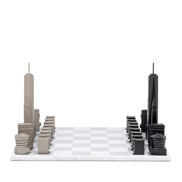Skyline Chess Set Stainless Steel New York Edition with Marble Hatch Board