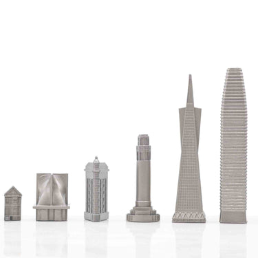 Skyline Chess Set Stainless Steel San Francisco Edition with Marble Hatch Board
