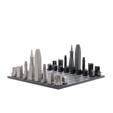 Skyline Chess Set Acrylic New York vs Los Angeles Edition with Marble Hatch Board