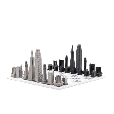 Skyline Chess Set Stainless Steel San Francisco Edition with Marble Hatch Board