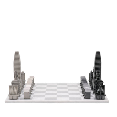 Skyline Chess Set Stainless Steel San Francisco Edition with Marble Hatch Board