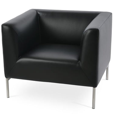 Laguna lounge armchair black PPM leatherette and polished steel base contemporary seating design