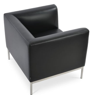 Modern Laguna armchair black leatherette upholstered chair with stainless steel base for living room or office