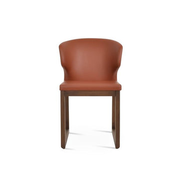 Soho Concept Amed Sled Wood chair with cinnamon PPM leatherette seat and walnut finish wood base