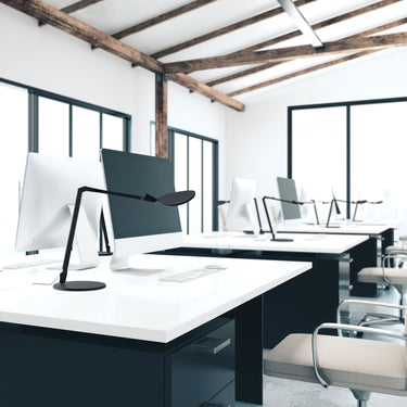 Flexible desk lamp with long reach arm and integrated LED module