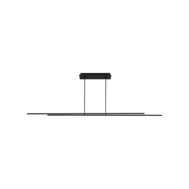 Contemporary Nightshade Black linear chandelier with dual up and down lighting over dining table