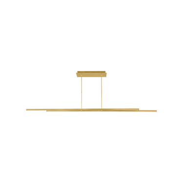 Contemporary Natural Brass linear chandelier with dual up and down lighting over dining table