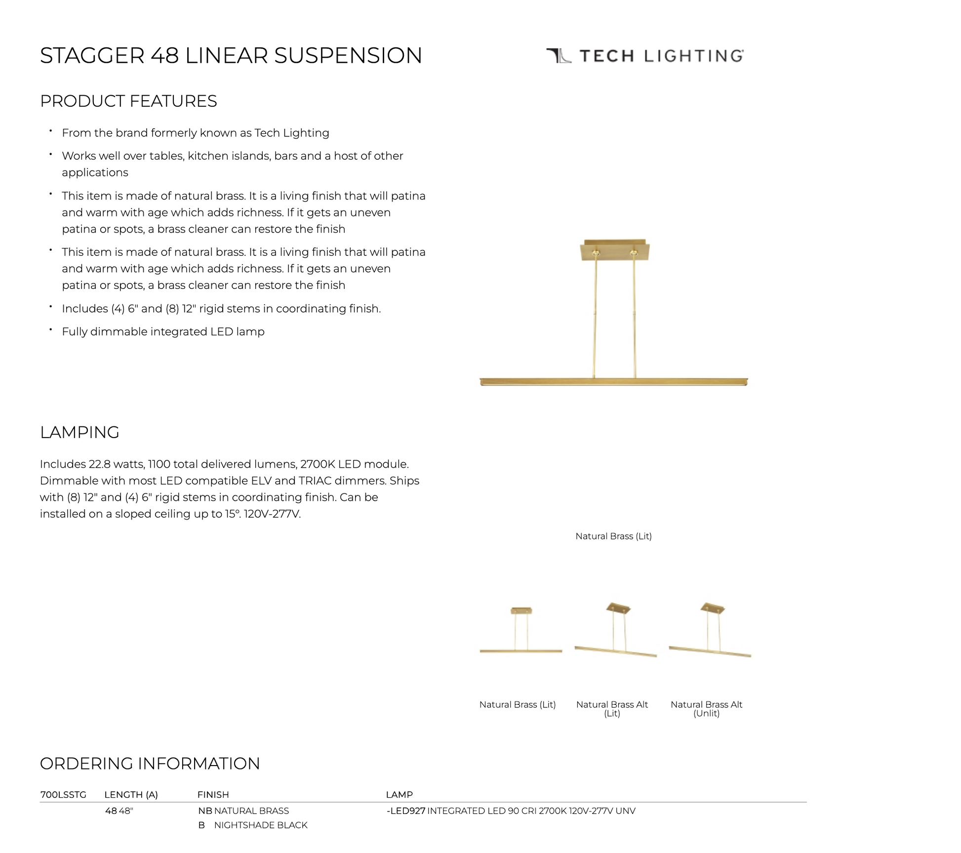High-End Linear Light Fixture - Stagger 48 Pendant