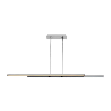Stagger 60" polished nickel linear suspension. Dimmable 2-bar LED light for contemporary space.