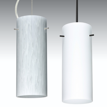 Carrera and Opal Matte glass shades for Besa Stilo 10 pendant light featuring handcrafted European glass and modern cylindrical styling