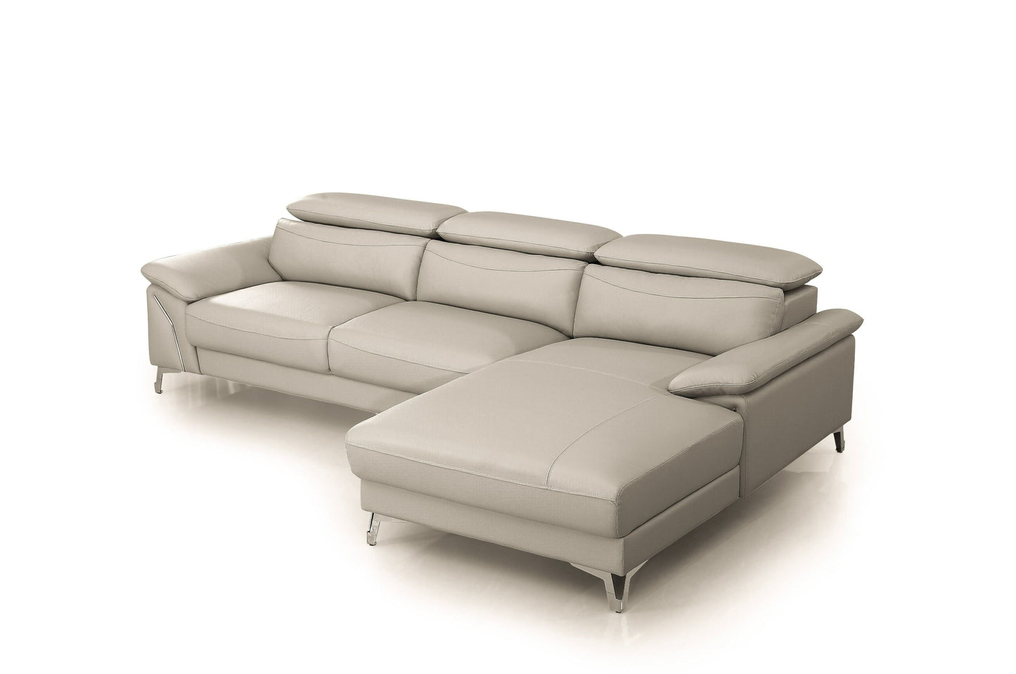 Divani Casa Sura Modern Light Grey Leather Sectional Sofa Right Facing 3