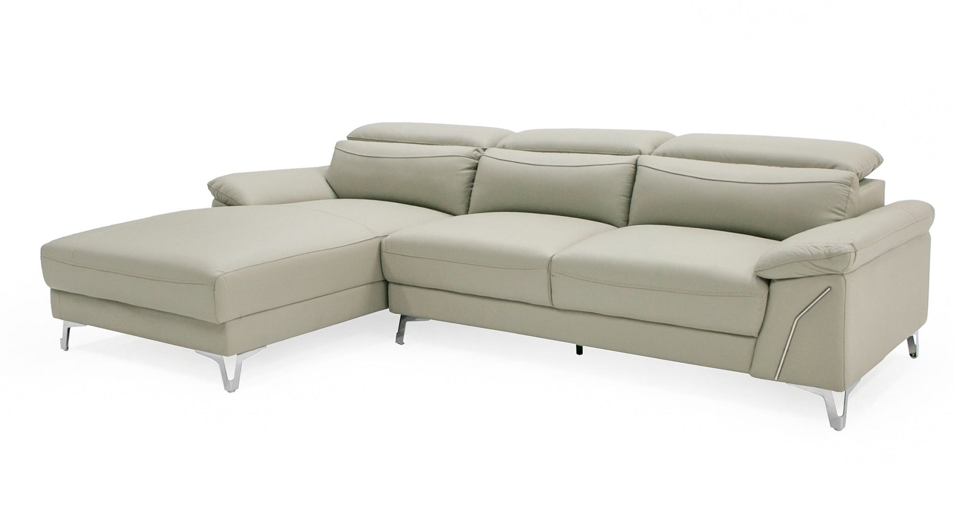 Divani Casa Sura Modern Light Grey Leather Sectional Sofa Left Facing 1