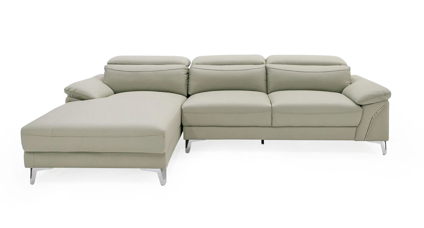 Divani Casa Sura Modern Light Grey Leather Sectional Sofa Left Facing 3