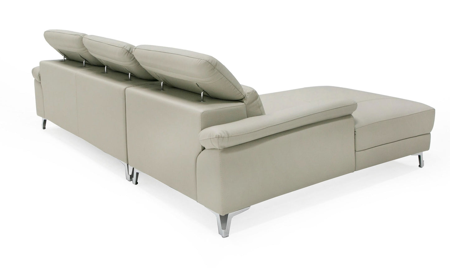 Divani Casa Sura Modern Light Grey Leather Sectional Sofa Left Facing 8