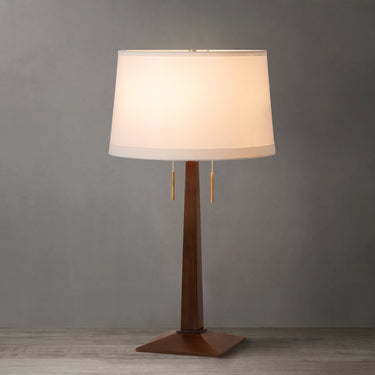 Nova of California Taper Table Lamp Dark Walnut Wood White Linen Shade