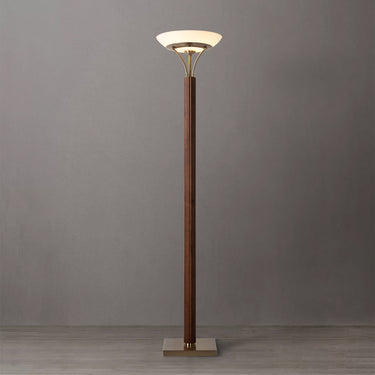 Nova of California Tambo Torchiere Floor Lamp Dark Walnut Wood Weathered Brass