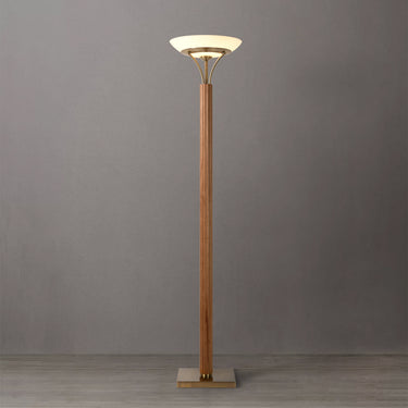Nova of California Tambo Torchiere Floor Lamp Natural Ash Wood Weathered Brass