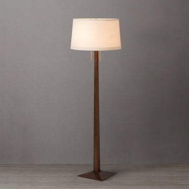 Nova of California Taper Floor Lamp Dark Walnut Wood Weathered Brass White Linen Shade