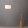 Nova of California Tambo Arc Floor Lamp Natural Ash Wood Weathered Brass Tambour Base White Linen Shade