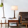 Nova of California Taper Table Lamp Dark Walnut Wood White Linen Shade