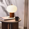Nova of California Tambo Accent Table Lamp Dark Walnut Wood Weathered Brass White Linen Shade