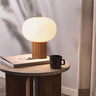 Nova of California Tambo Accent Table Lamp Natural Ash Wood Weathered Brass White Linen Shade