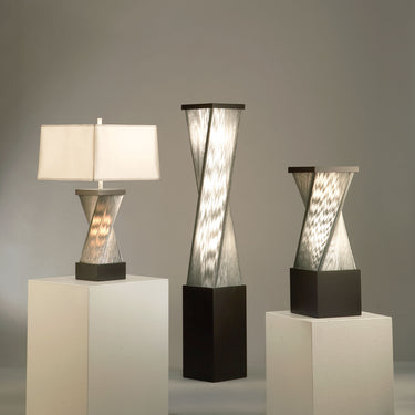 Nova of California Torque Accent Table Lamp 24 Espresso Wood Satin Nickel Hand Knotted Silvered Strings Linen Shade