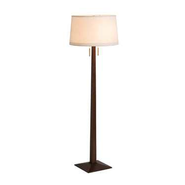 Nova of California Taper Floor Lamp Dark Walnut Wood Weathered Brass White Linen Shade