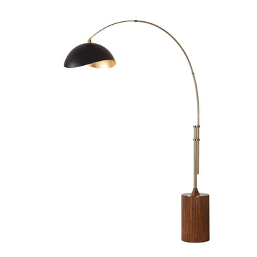 Nova Tambo Luna Bella Adjustable 1-Light Arc Lamp in Matte Black/Gold shade, Weathered Brass body, Dark Walnut base, photo 6