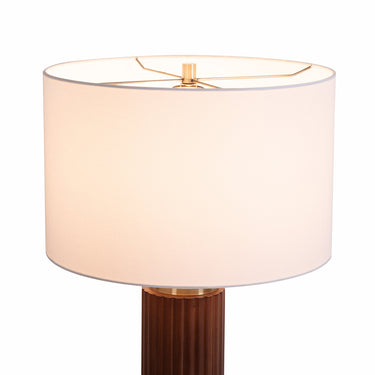 Nova of California Tambo Table Lamp Dark Walnut Wood Weathered Brass White Linen Shade