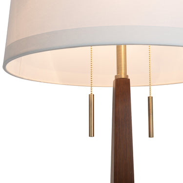 Nova of California Taper Floor Lamp Dark Walnut Wood Weathered Brass White Linen Shade