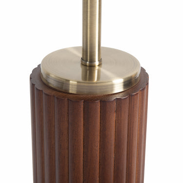 Nova of California Tambo Table Lamp Dark Walnut Wood Weathered Brass White Linen Shade