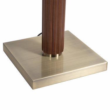 Nova of California Tambo Floor Lamp Dark Walnut Wood Weathered Brass White Linen Shade