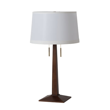 Nova of California Taper Table Lamp Dark Walnut Wood White Linen Shade