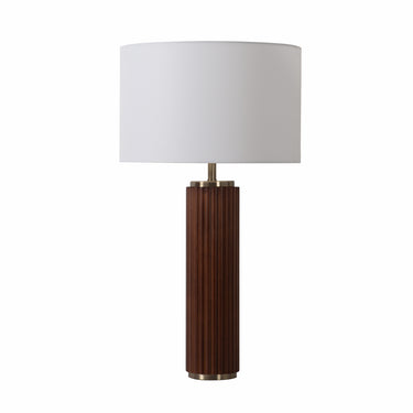 Nova of California Tambo Table Lamp Dark Walnut Wood Weathered Brass White Linen Shade