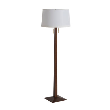 Nova of California Taper Floor Lamp Dark Walnut Wood Weathered Brass White Linen Shade