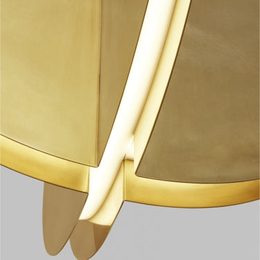Close-up of the Bau 18" contemporary pendant light showing the geometric metal fins and integrated LED illumination, highlighting the indirect lighting effect.