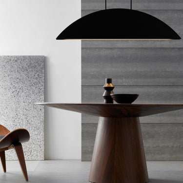 Adjustable hanging height Bau 50 linear pendant light in Nightshade Black, perfect for various ceiling heights.