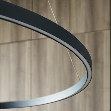 Large circular suspension light with uplight and downlight, black finish, energy-efficient LED